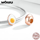 Wostu 925 Silver Half Heart Egg Peach Charm for Bracelet Bangle