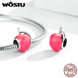 Wostu 925 Silver Half Heart Egg Peach Charm for Bracelet Bangle