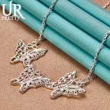 925 Silver Three Butterflies Chain Necklace 18 Inches Woman Charm Jewelry