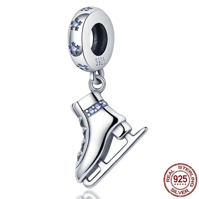 925 Sterling Silver Zircon Skates Beads Charms DIY Jewelry Gift