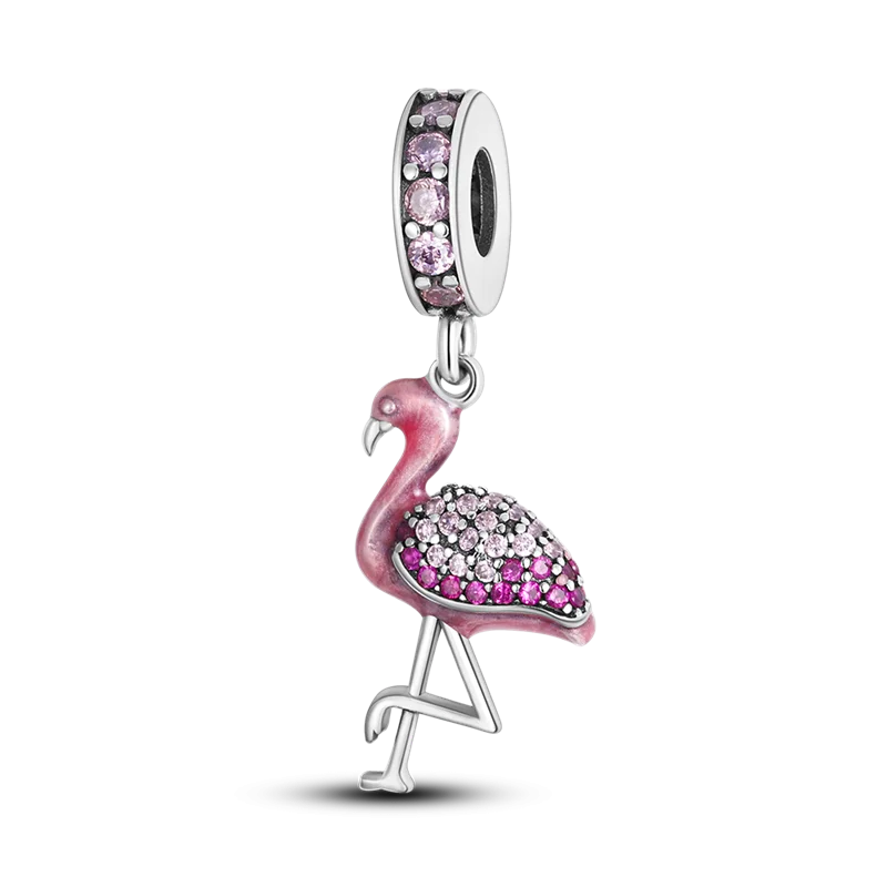 925 Silver Flamingo Charm for Bracelet, Women's Birthday Gift