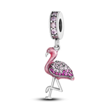 925 Silver Flamingo Charm for Bracelet, Women's Birthday Gift