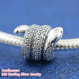 925 Sterling Silver Sparkling Wrapped Snake Charm Bead for Bracelets