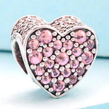 Pink Heart CZ Beads 925 Silver Charm Bracelet Bangle DIY Jewelry