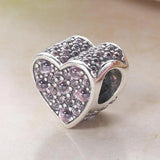 Pink Heart CZ Beads 925 Silver Charm Bracelet Bangle DIY Jewelry
