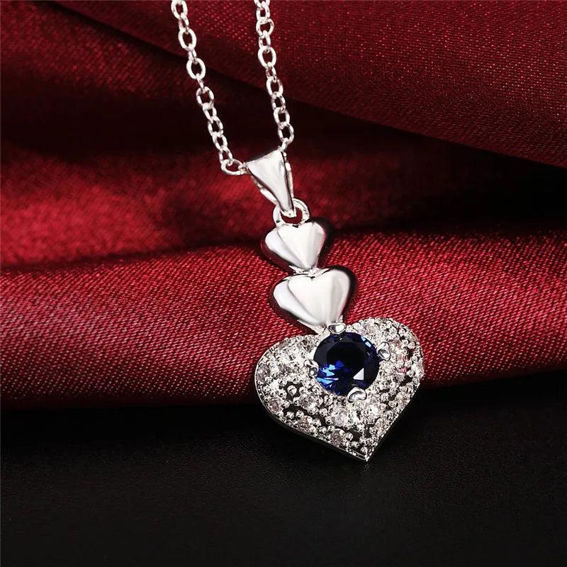 925 Silver Heart Zircon Pendant Necklace Wedding Gift
