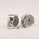 925 Silver Lock & Key Heart Dangle Charms Pave CZ for Style Bracelets