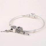 925 Silver Lock & Key Heart Dangle Charms Pave CZ for Style Bracelets