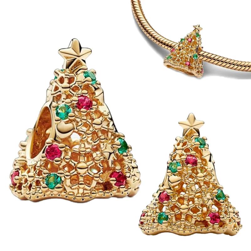 925 Sterling Silver Christmas Tree Charm Bead for Bracelet Pendant DIY