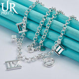 925 Silver Roman Numerals Pendant Necklace 18 Inch Chain for Women