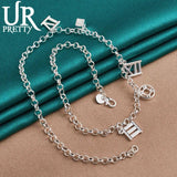 925 Silver Roman Numerals Pendant Necklace 18 Inch Chain for Women