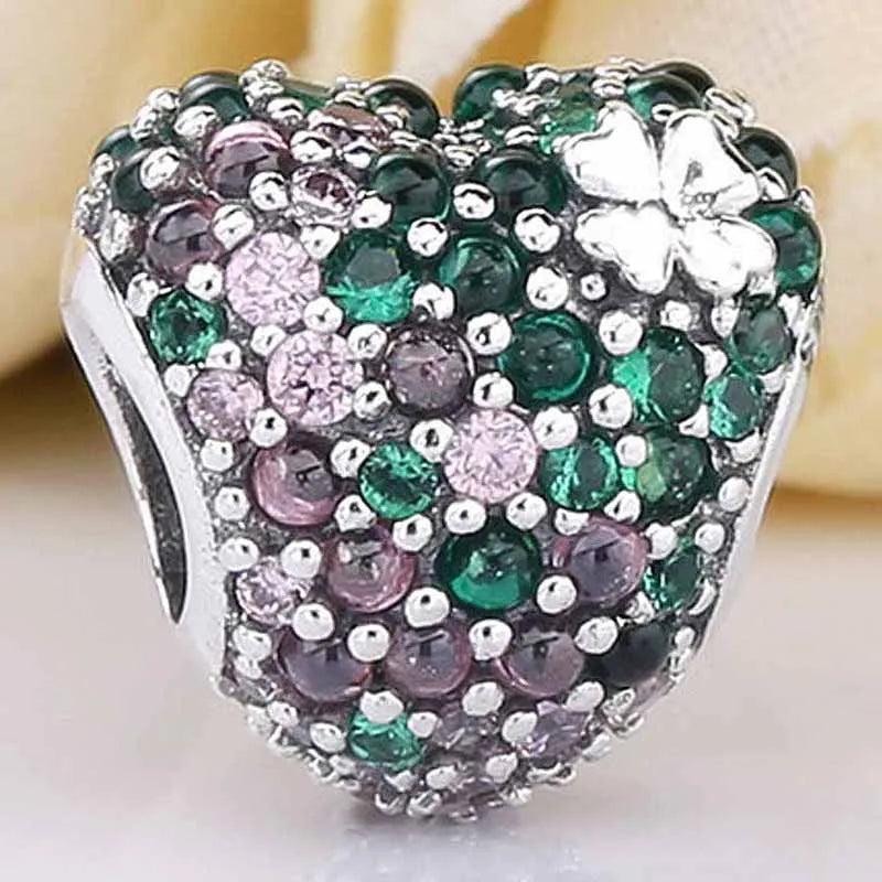 Four-Leaf Clover Heart Charm for 925 Silver Bracelet