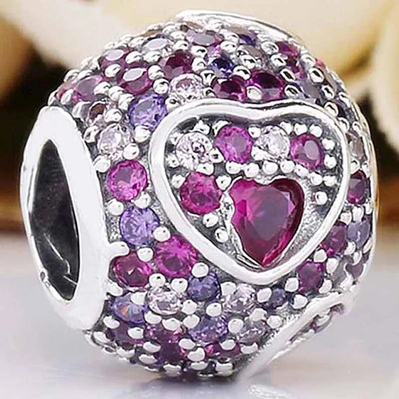Heart Pattern Love Beads 925 Silver Bracelet Bangle DIY Jewelry