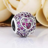 Heart Pattern Love Beads 925 Silver Bracelet Bangle DIY Jewelry