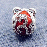 925 Silver Bead Charm Red Enamel Crystal Ornament Fit Bracelet Bangle