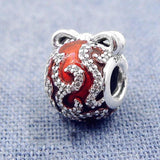 925 Silver Bead Charm Red Enamel Crystal Ornament Fit Bracelet Bangle
