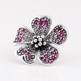 Peach Blossom Flower & Crystal Beads 925 Silver Charm Bracelet DIY Jewelry