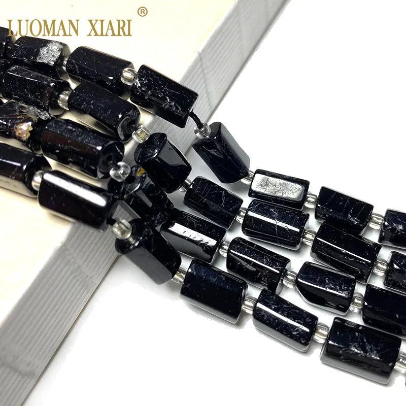 Natural Tourmaline Loose Faceted Cylinder Beads for Jewelry Making
