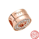 Sparkling Rose Round Cutout Pav? & Heart Anniversary Charm Fit Bracelet
