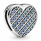 Pave Heart Crystal Clip Beads 925 Silver Charm Bracelet DIY Jewelry