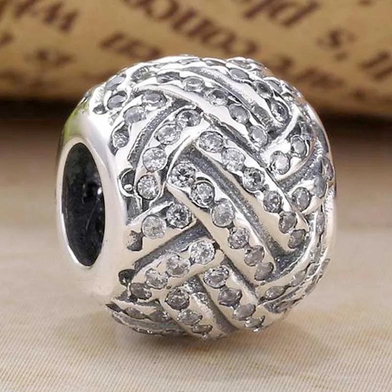 Sparkling Love Knot CZ Beads 925 Silver Charm Bracelet DIY Jewelry