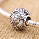 Sparkling Love Knot CZ Beads 925 Silver Charm Bracelet DIY Jewelry
