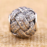 Sparkling Love Knot CZ Beads 925 Silver Charm Bracelet DIY Jewelry