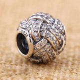 Sparkling Love Knot CZ Beads 925 Silver Charm Bracelet DIY Jewelry