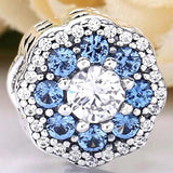 Sparkle Flower Radiant Heart Crystal Beads 925 Silver Charm Bracelet