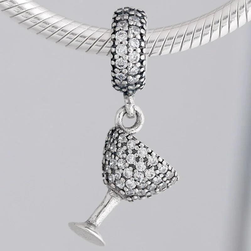 Crystal Cocktail Glass Charm for 925 Silver Bracelet