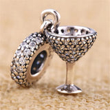 Crystal Cocktail Glass Charm for 925 Silver Bracelet