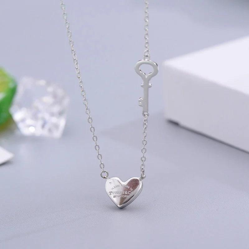925 Silver Heart Pendant Chain For Women Wedding Jewelry Gift