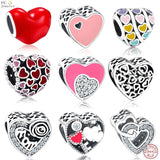 925 Silver Pink Enamel Heart Charm for Bracelets DIY