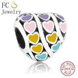 925 Silver Pink Enamel Heart Charm for Bracelets DIY