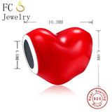 925 Silver Pink Enamel Heart Charm for Bracelets DIY