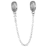 Rose Charm Safety Chain 925 Silver Bead Bracelet