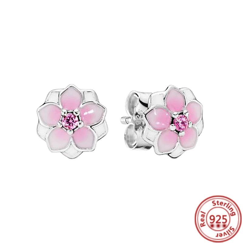 S925 Silver Daisy Pink Flower Charms for Bracelet