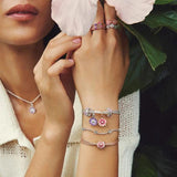 S925 Silver Daisy Pink Flower Charms for Bracelet