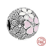 S925 Silver Daisy Pink Flower Charms for Bracelet