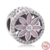 S925 Silver Daisy Pink Flower Charms for Bracelet