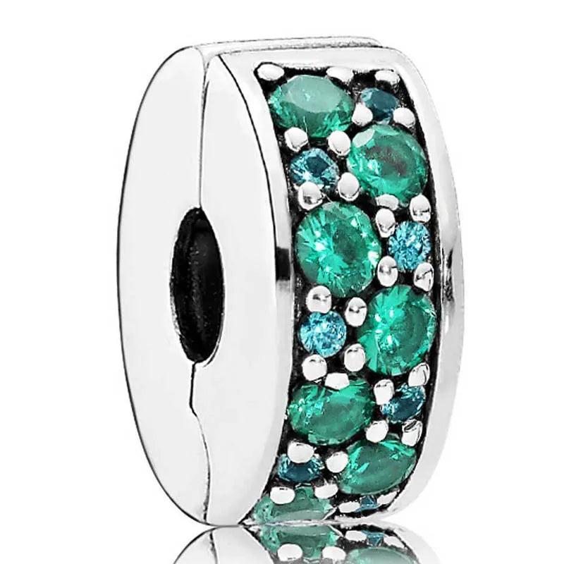Green & Pink Mosaic Clip Stopper Beads 925 Sterling Silver Charm Bracelet DIY