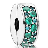 Green & Pink Mosaic Clip Stopper Beads 925 Sterling Silver Charm Bracelet DIY