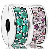 Green & Pink Mosaic Clip Stopper Beads 925 Sterling Silver Charm Bracelet DIY
