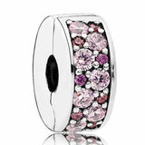 Green & Pink Mosaic Clip Stopper Beads 925 Sterling Silver Charm Bracelet DIY