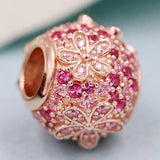 Rose Pink Daisy Flower & Crystal Beads 925 Silver Charm Bracelet DIY Jewelry