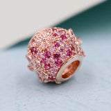 Rose Pink Daisy Flower & Crystal Beads 925 Silver Charm Bracelet DIY Jewelry