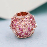 Rose Pink Daisy Flower & Crystal Beads 925 Silver Charm Bracelet DIY Jewelry