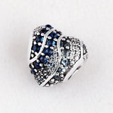 Water Aqua Heart Crystal Bead 925 Silver Charm Bracelet