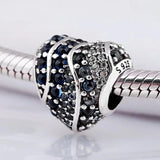 Water Aqua Heart Crystal Bead 925 Silver Charm Bracelet