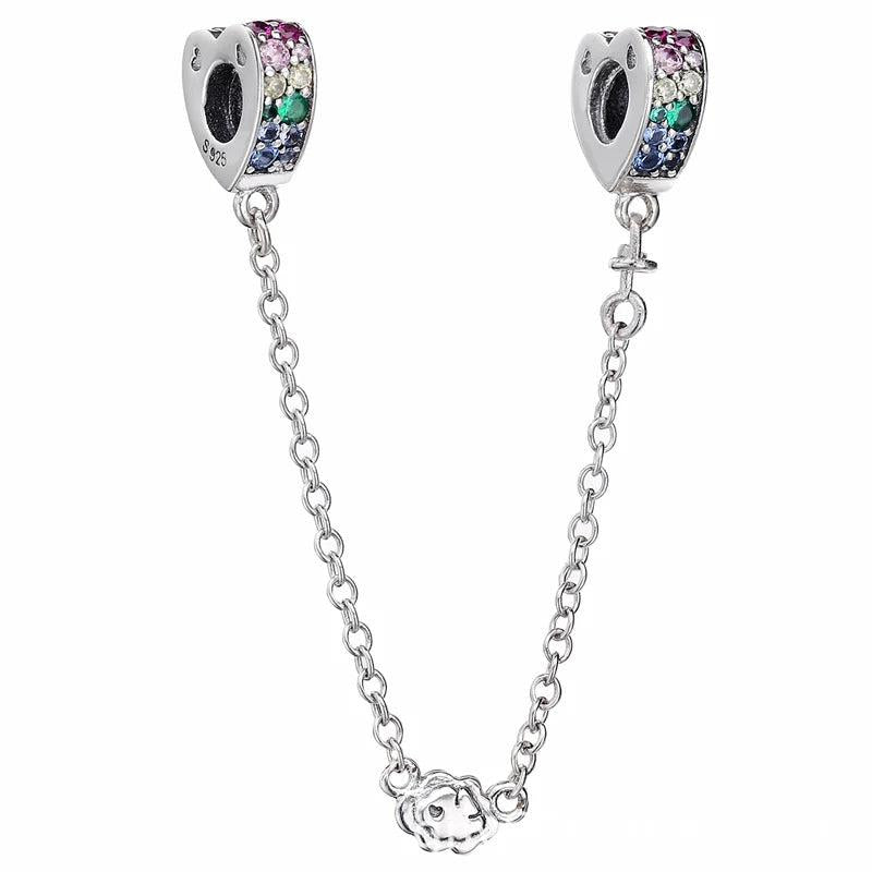 Multi-colour Love Arcs Crystal Safety Bead 925 Silver Charm Bracelet DIY
